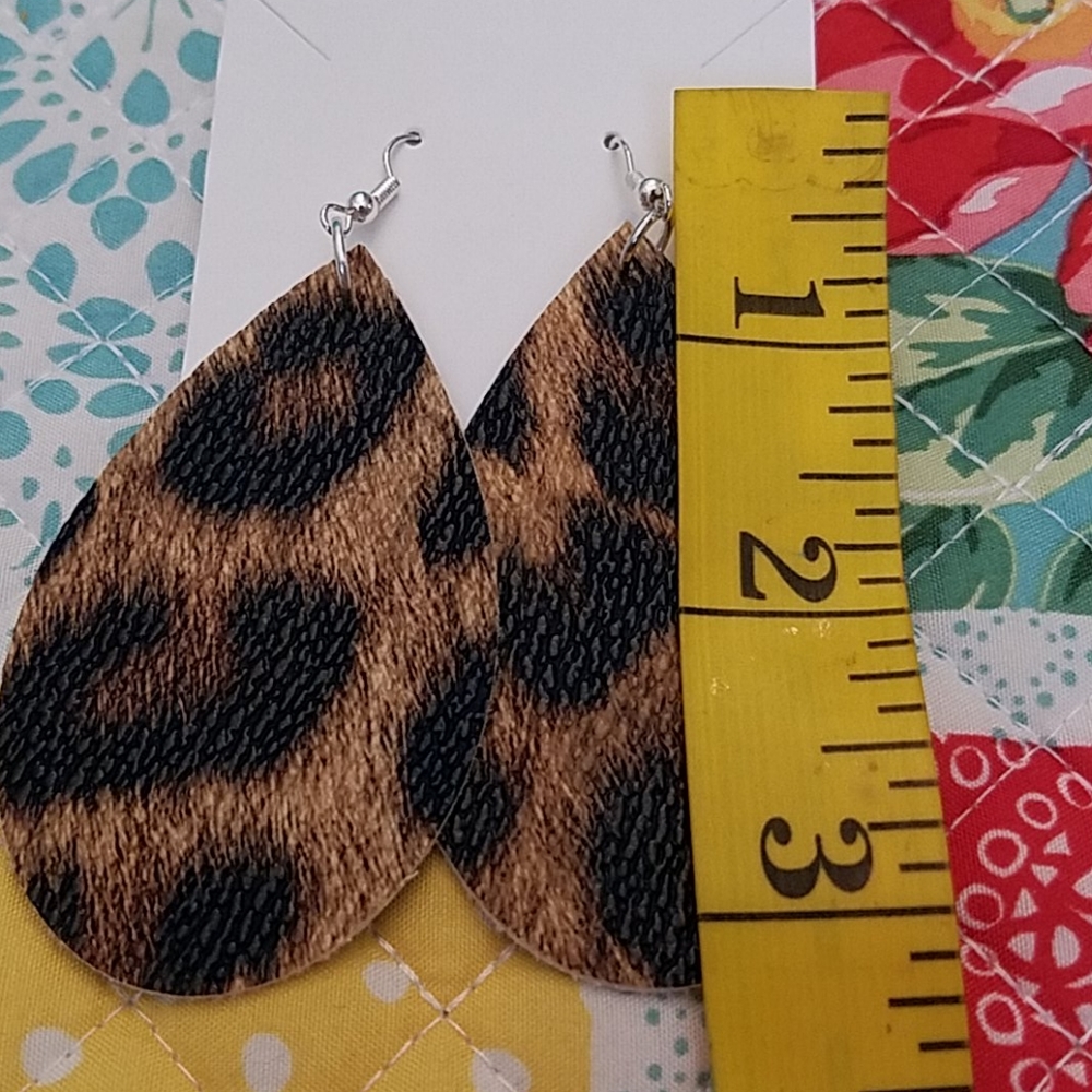 Handmade Faux Leather Leopard Earrings - Picture 4 of 4